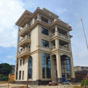 甘肃 黄金麻花岗岩石材别墅外墙干挂搭配（雕花栏杆花瓶柱门楼罗马柱）