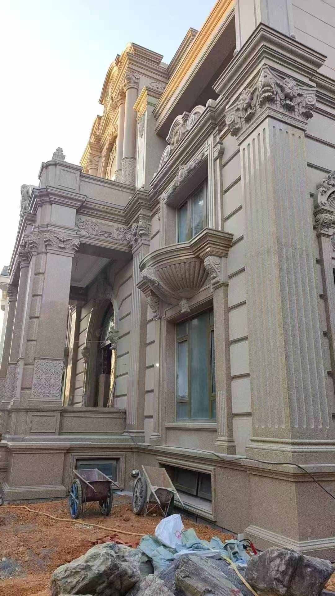 甘肃 黄金麻花岗岩光面别墅外墙干挂施工完成