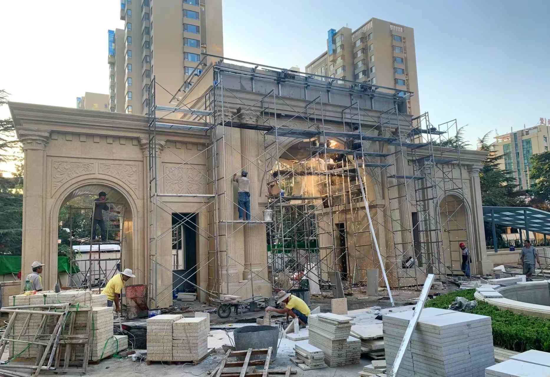 甘肃 黄金麻荔枝面花岗岩小区门楼外墙干挂