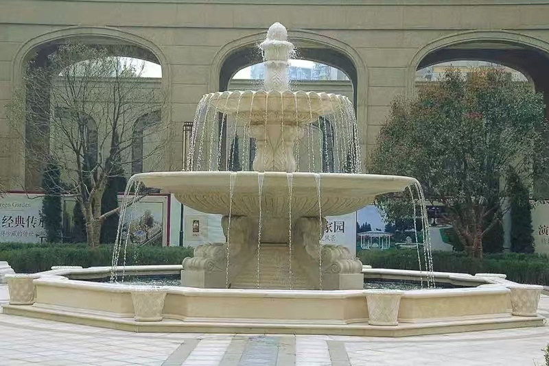 甘肃 黄金麻花岗岩异型加工——户外庭院石雕流水喷泉