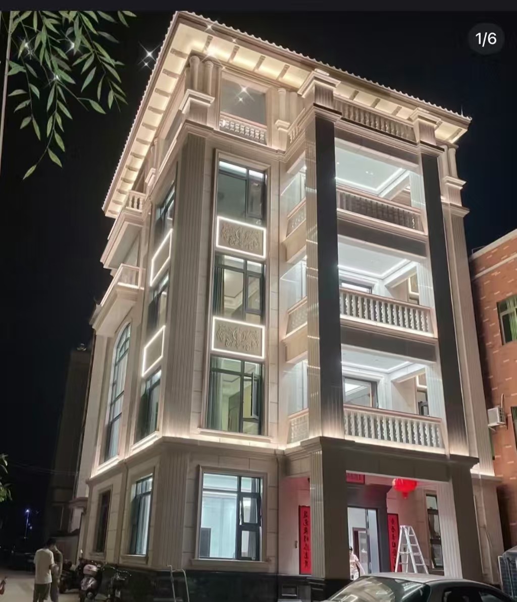 甘肃 芝麻白花岗岩别墅外墙夜间效果